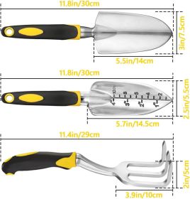 Gardening Hand Tools 3 Piece Set - Heavy Duty Garden Trowel, Transplanter, Hand Rake - Ergo Grip Handle - Bend-Proof & Rust-Proof Design