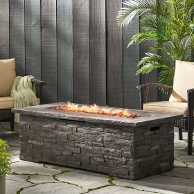 Outdoor Patio Concrete Fire table, Rectangle Gas Burning 56-Inch Fire Pit - 50, 000 BTU, Stone Pattern Fire Table, Grey