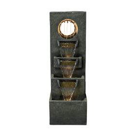 39.3inches High Modern Floor Fountain Outdoor with LED Lights