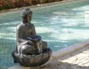 24x20.5x34" Dark Gray Buddha Statue Water Fountain, Indoor Outdoor Polyresin Fountain with Light