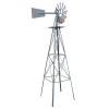 8FT Weather Resistant Yard Garden Windmill Gray & Red