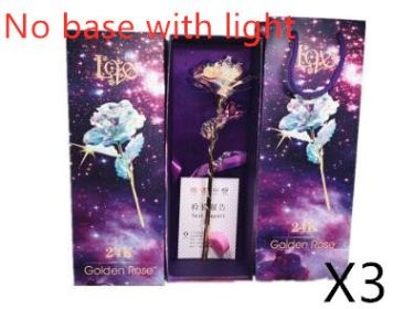 24K Luminous Color Gold Rose Flower Set (Option: No base with lightX3)