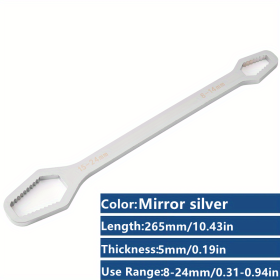 1 Pc Multifunctional Wrench, Household Tools 8-24mm Universal Torx Wrench, Self-tightening Adjustable Glasses Wrench Board, Double-head Torx Spanner (Color: Mirror Silvery)