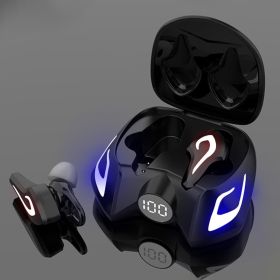 Gaming Wireless Headset Binaural Noise Reduction In-ear Music Headset Type-C Digital Display Colorful Ambient Light Cabin (Color: Black)