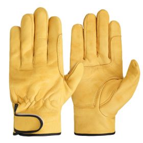 Work gloves sheepskin leather workers work welding safety protection garden sports motorcycle driver wear-resistant gloves (Color: Palm protection YE)