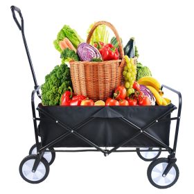 Folding Wagon Garden Shopping Beach Cart (Color: Black)