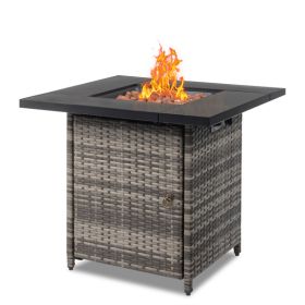 28-Inch Fire Table, 50000 BTU Gas Firepit with Volcanic Stone Black (Color: as Pic)