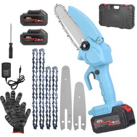 Electric Mini Chainsaw Portable Handheld Cordless Small Chain Saw Battery Powered (Color: Blue)