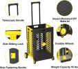 55L Foldable Rolling Cart with Wheels, Portable Updated Utility Tools Rolling Crate w/ Telescopic Handle, Yellow/Gray with Lid